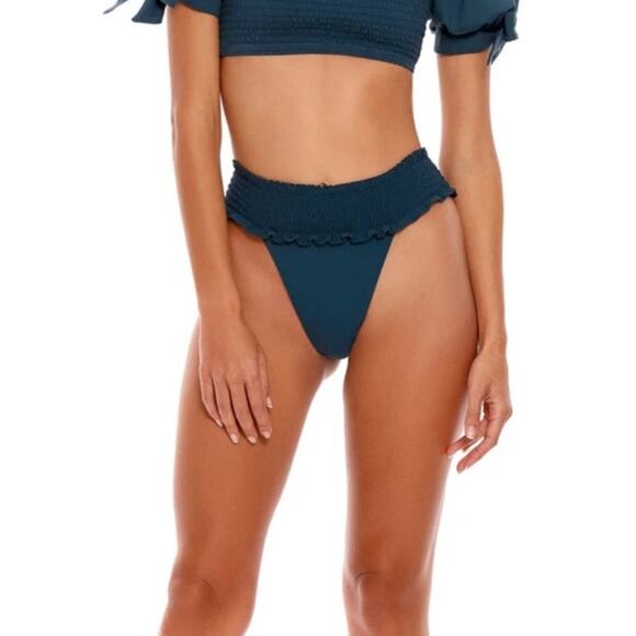 Agua Bendita Tessa Bikini Bottom in Green Size XL NWT Smocked Cheeky - Picture 1 of 6